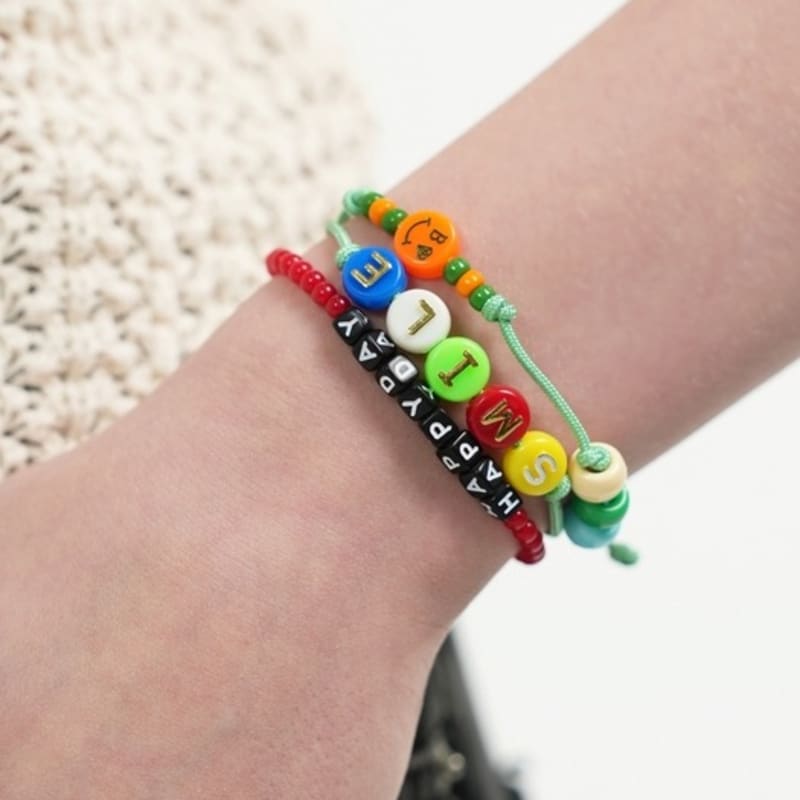 BONBEAU Black Cube Initial Color Ball Bracelet