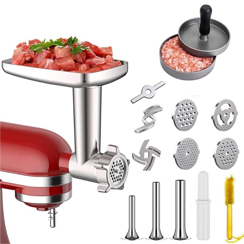 Multifunctional Food Processing Attachment Sausage Filling Tubes Grinding Plates Meat Grinder Attachment for Mixers