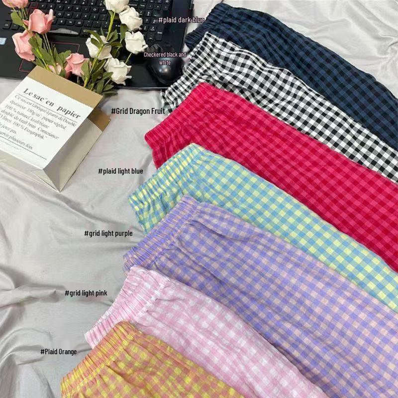 Dopamin Karomuster Weitbeinige Damen Hose - Frühling/Herbst, Hohe Taille, Gerades Bein, Lässig