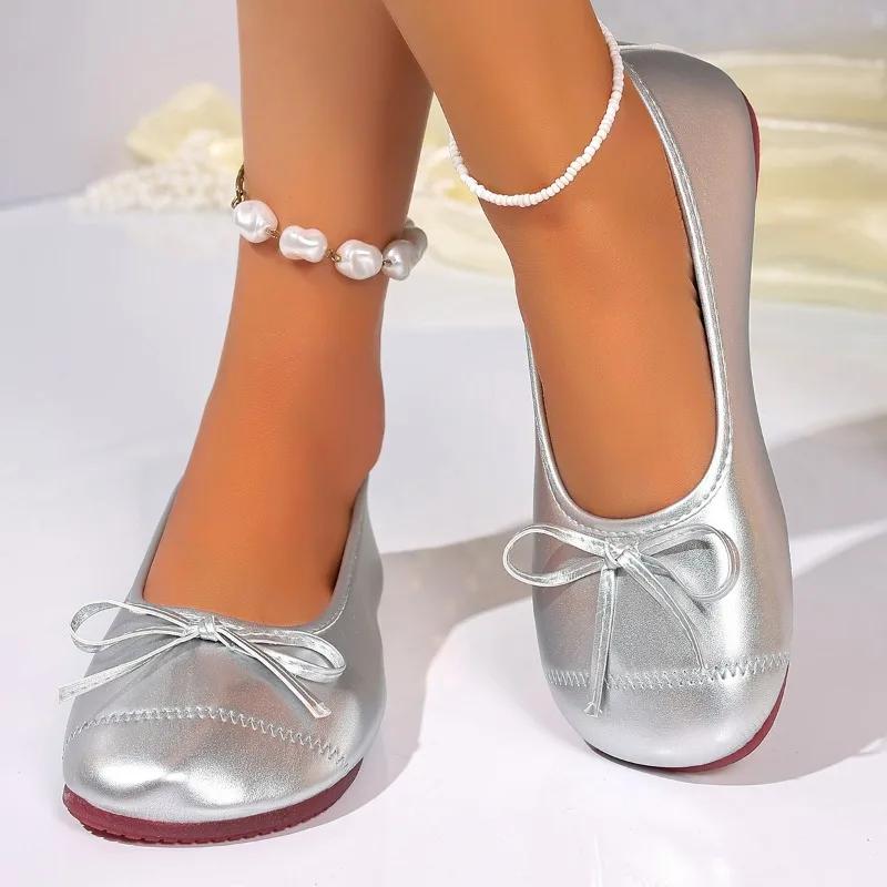 Fashion Ladies Shoes On Sale 2025 Slip On Women's Flats Round Toe Soft Bottom Bow Tie Flat Plus Size Shallow Casual Daily Hot Sale Shoes