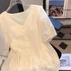 Chic French Lace Collar Blouse - Slimming Summer Short Sleeve Top for Women