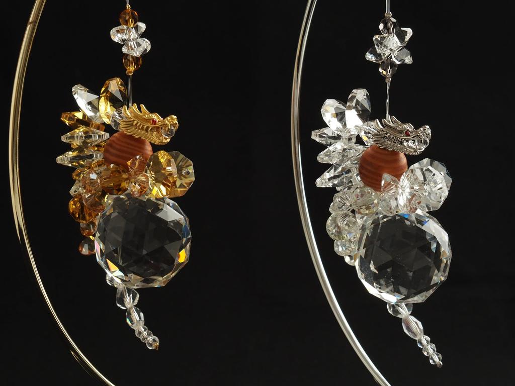 RELIGHT Rising Dragon Crystal Glass Suncatcher with Stand, Feng Shui Decor (Coiled Dragon, Silver)