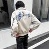 Music Note Embroidered Stand Collar Hoodie Unisex Loose Fit Sweatshirt Teens Casual Wear