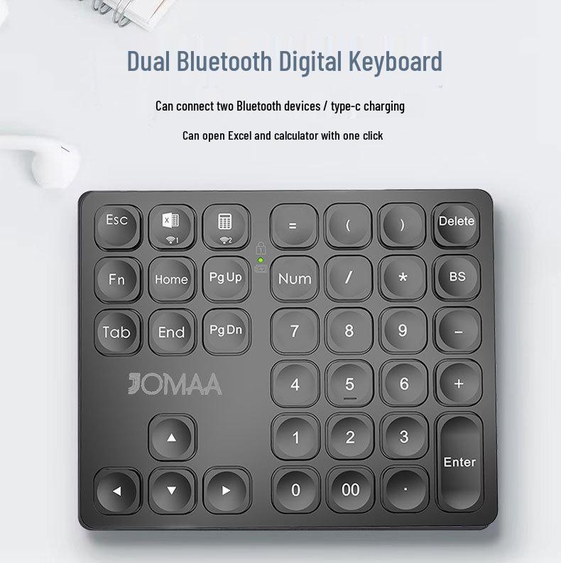 JOMAA Dual Bluetooth Rechargeable Wireless Number Pad for Office and Finance