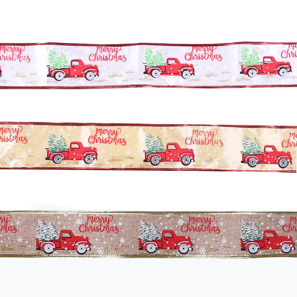 10 Charming Meter Christmas Car And Tree Decor Sparkly Gold Printed Ribbon Fabric