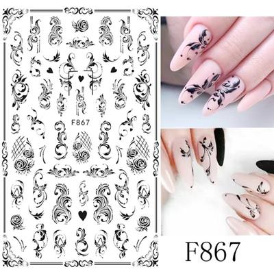 Flower Nail Sticker Various Patterns DIY Adhesive Black White Butterfly Nail Transfer Sticker for Summer