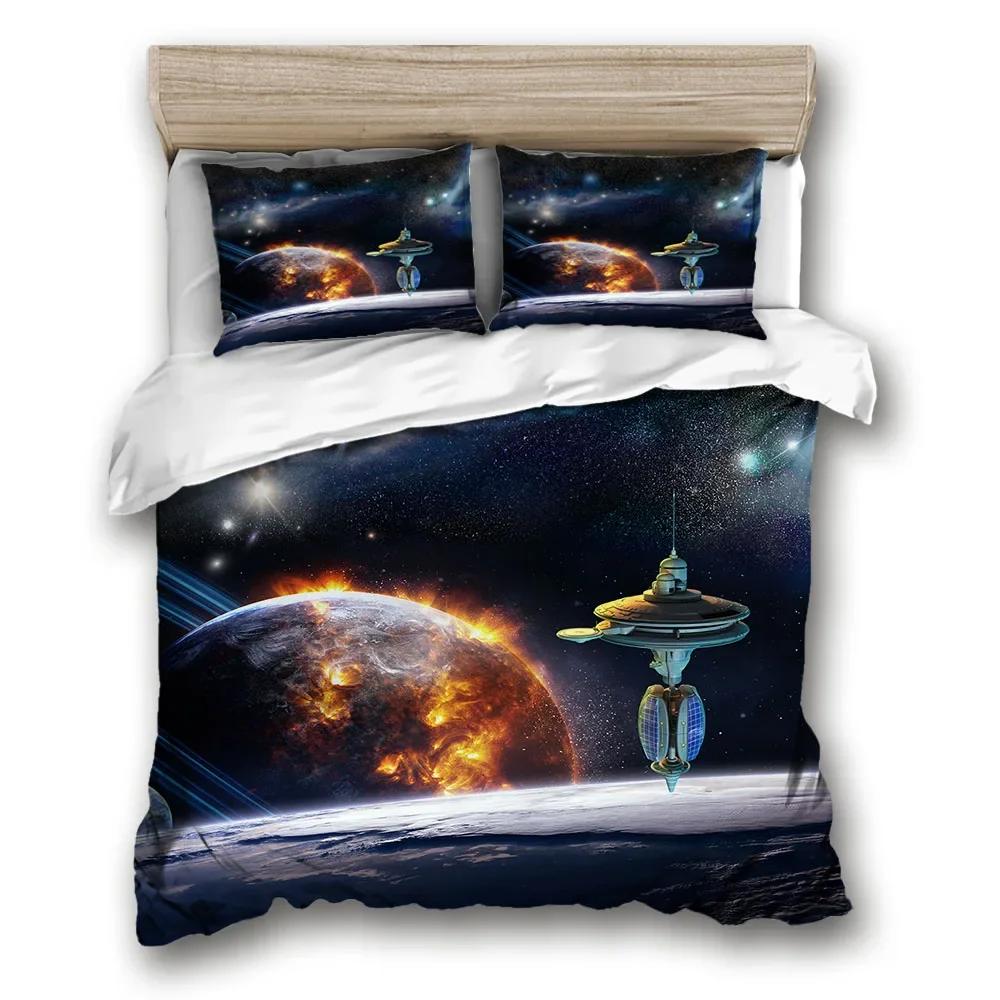 Set cuvertură de pat Galaxy Star 3d Space Star Cu o singură dublă Twin/Queen 2 buc/3 buc Seturi de lenjerie de pat Univers cu tematică în spațiul cosmic