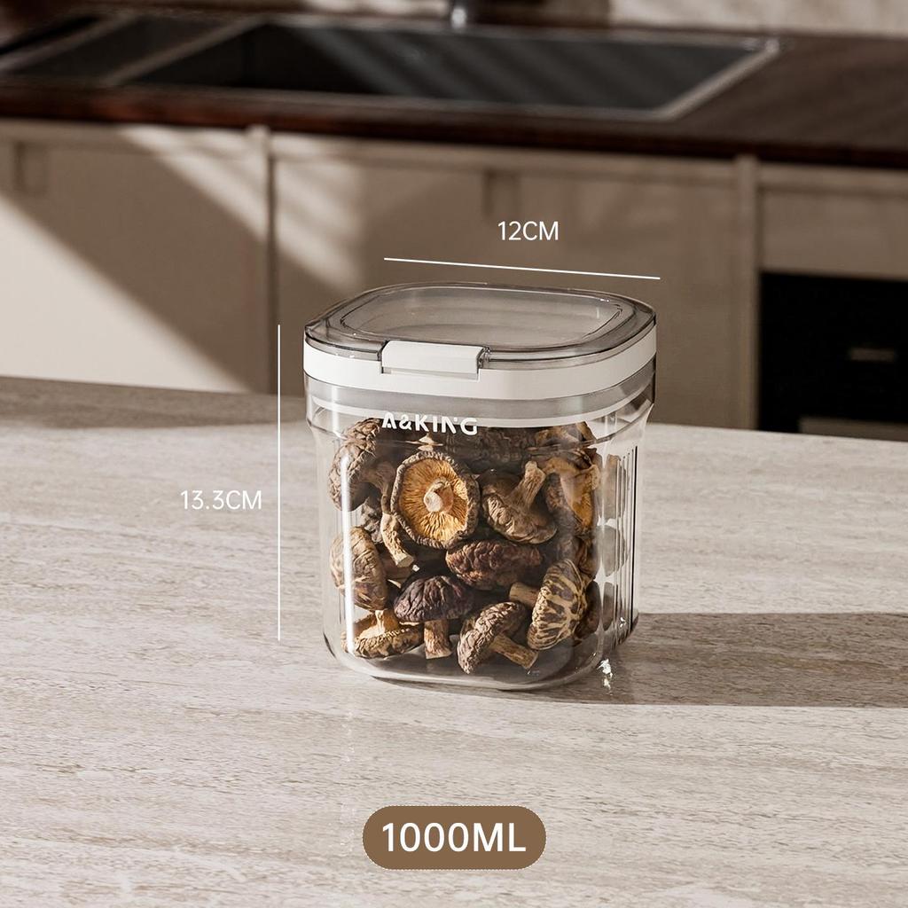 Sealed Push-Top Kitchen Jar for Tea, Grains & Coffee Beans - Moisture-Proof Storage Container