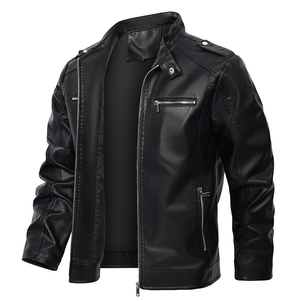 Spring and Autumn New Black Men's Leather Jacket Stand-up Neck Zipper Men's PU Leather Jacket Motorcycle Clothing Men's Jacket