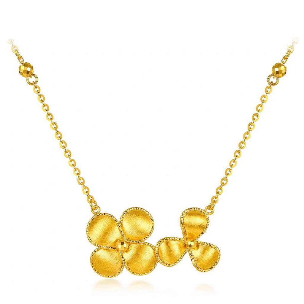 Vietnamese Gold-Tone Necklace Set: Fashion Floral Bracelet, Stud Earrings, Silk-Gold Imitation Pendant