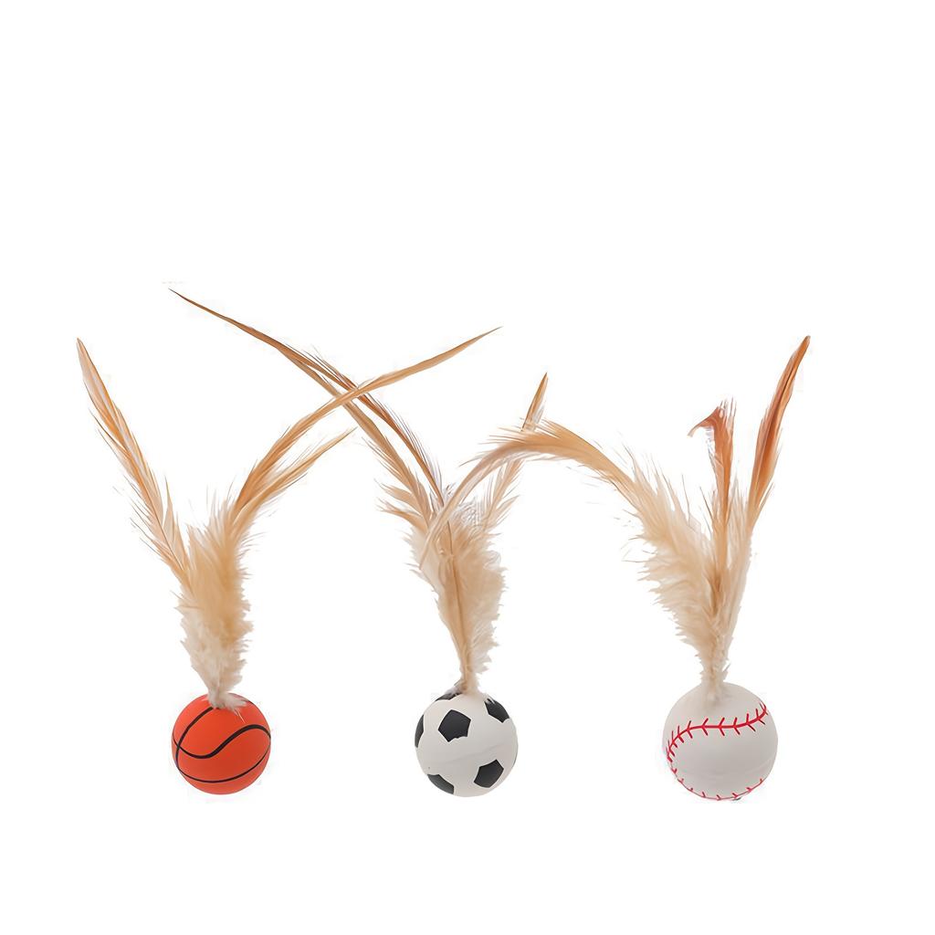 Cat Ball Toy Rubber Balls Bounce with Feathered Interactive Plaything for Cats Indoor Cat Toy Playful Pet Toy Durable Cat Toys