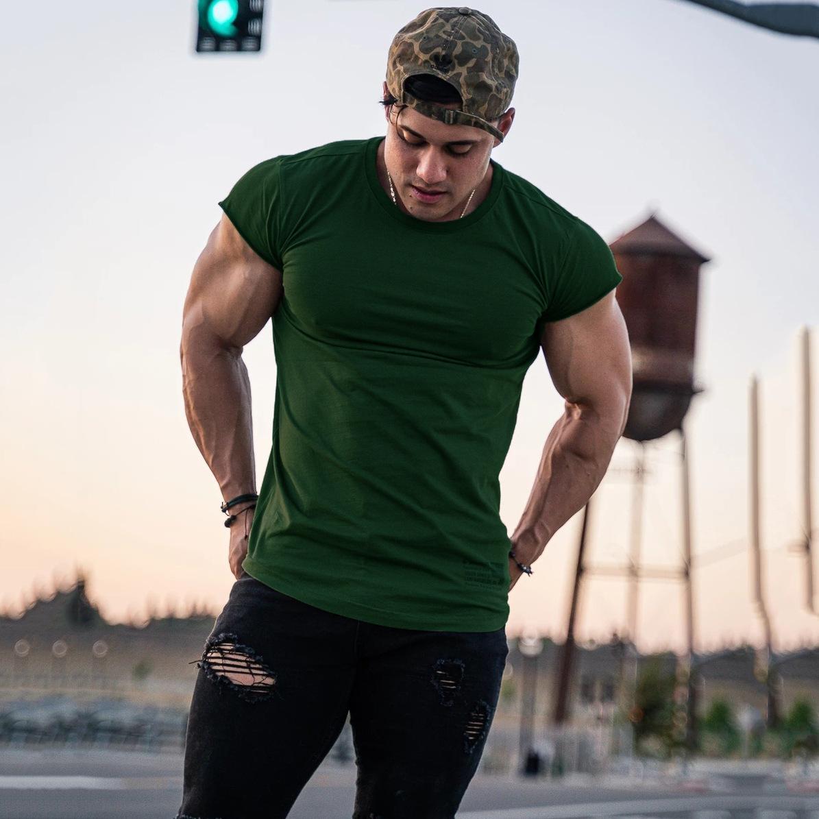 

Новая мужская рубашка поло из чистого хлопка с приспущенными плечами, высококачественная, свободная посадка для фитнеса, универсальная для ежедневных упражнений, повседневная, с короткими рукавами XXXL темно-зеленого