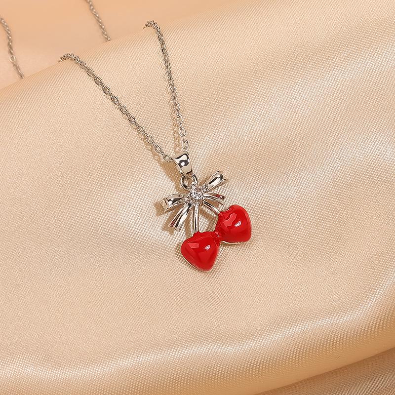 Women's Luxury Zircon Cherry Pendant Necklace - Elegant Copper Clavicle Chain