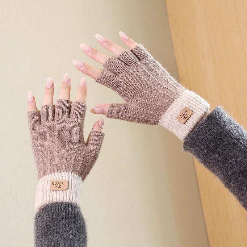 Ladies half finger Korean version of velvet thickened cold-proof imitation cashmere outdoor knitted wool