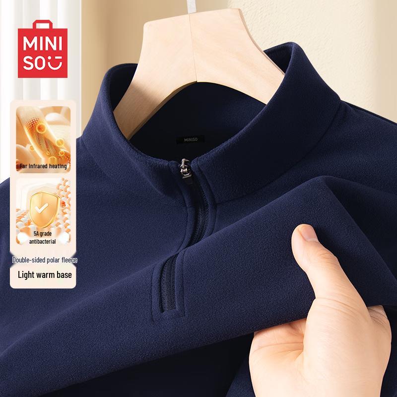 MINISO Men's Fleece-Lined Half-Zip Mock Neck Long Sleeve T-Shirt