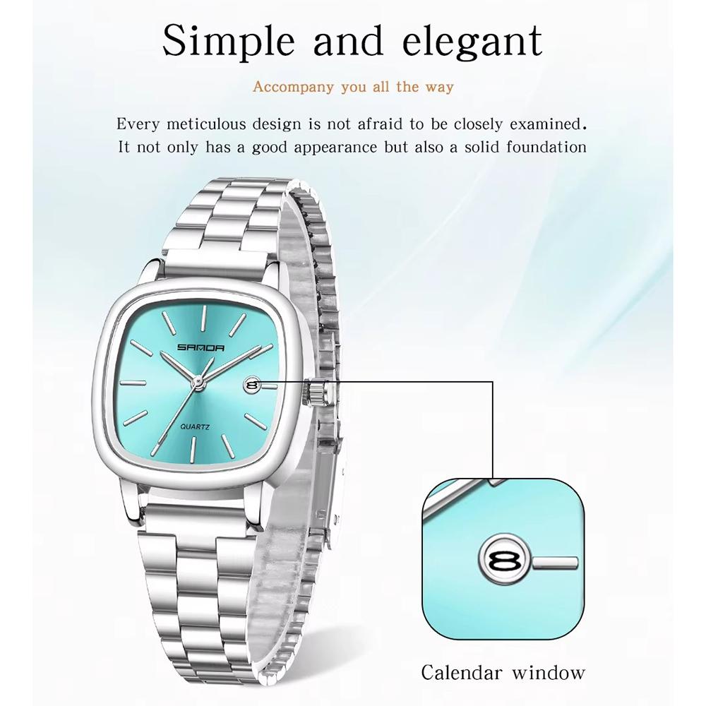 Fashion Square Dial Couple's Wristwatches Men Women Casual Daily Calendar Watch Waterproof Steel Strap Relojs