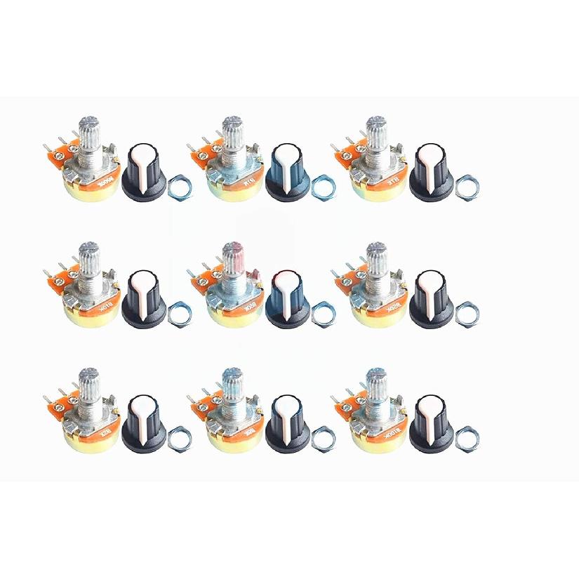 NOYITO B1K B2K B5K B10K B20K B50K B100K B500K B1M Ohm Knurled Shaft Linear Rotary Taper Potentiometer with Cap Kit (Pack of 9)