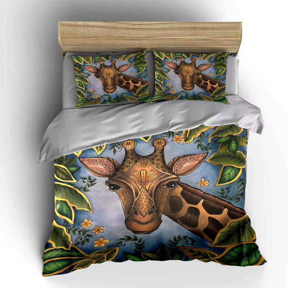 "Jungle-Themed Giraffe Art Set" Kid's and Adults' Bedroom Decor, Exquisite Three-piece Bedding Set Gift