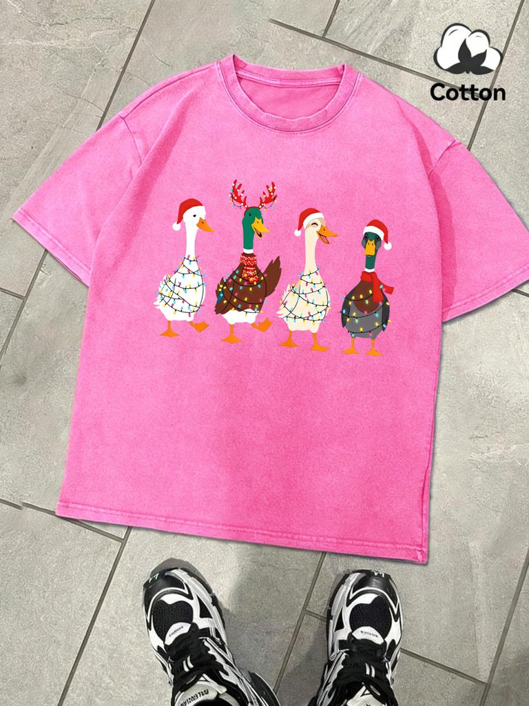 Ducks Full Of Festive Atmosphere Design Men Washed TShirts Summer Soft Cotton Tee Casual ONeck Clothing Street Short Sleeve