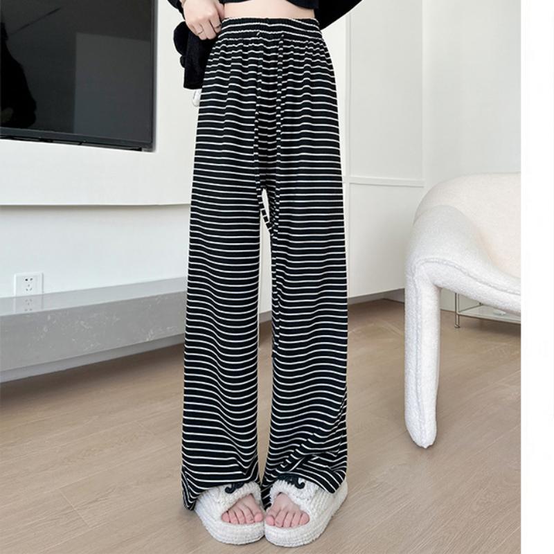 Rosa gestreifte Hose für Damen im Frühling und Herbst Neue drapierte schmale Freizeithose Lässige hohe Taille Gerade Gehhose Weitbeinige Hose