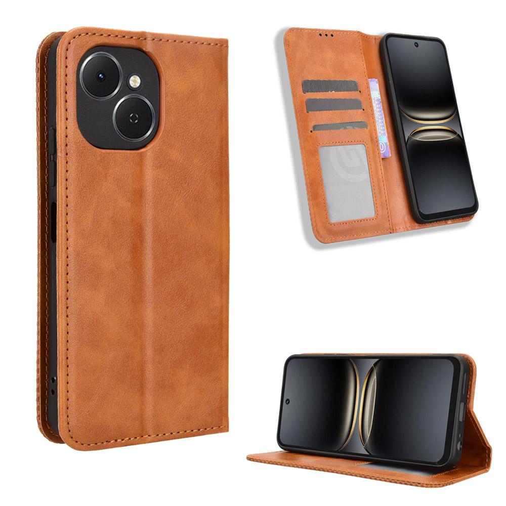 

For TECNO Spark 40C Leather Case Wallet Stand Retro Texture Phone Cover Brown