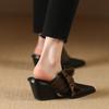 Fashion NEW Summer Women Mules Genuine Leather Shoes for Women Cover Toe Wedges Slippers Bow Knot Pointed Toe Black Women Sandals