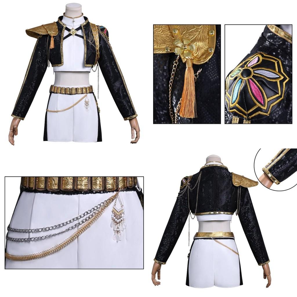 Kpop Demon Hunters Anime Character Black Gold Halloween Role Playing Costume With Pu Leather