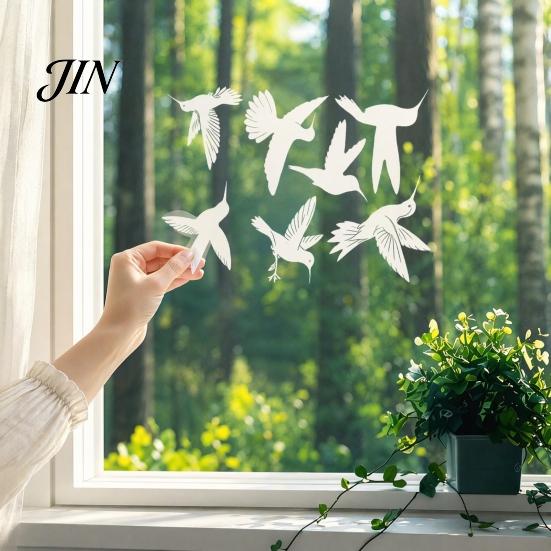 Fenster Sonnenschutzfolie Weiße Kolibris Aufkleber gegen Vogelkollisionen, Anti-Kollisions-Haftfolien Aufkleber, Aufprall Boden-zu-Decke Aufkleber Glas Schutz