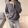 Women's Half-Zip Pure Wool Knit Sweater – Loose Two-Piece Design for Autumn/Winter