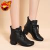 Fashion Elegant with Medium Heels Round Toe Ankle Boots for Women Leather Fleece-Lined Woman Short Shoes Autumn Winter New Rock Booties