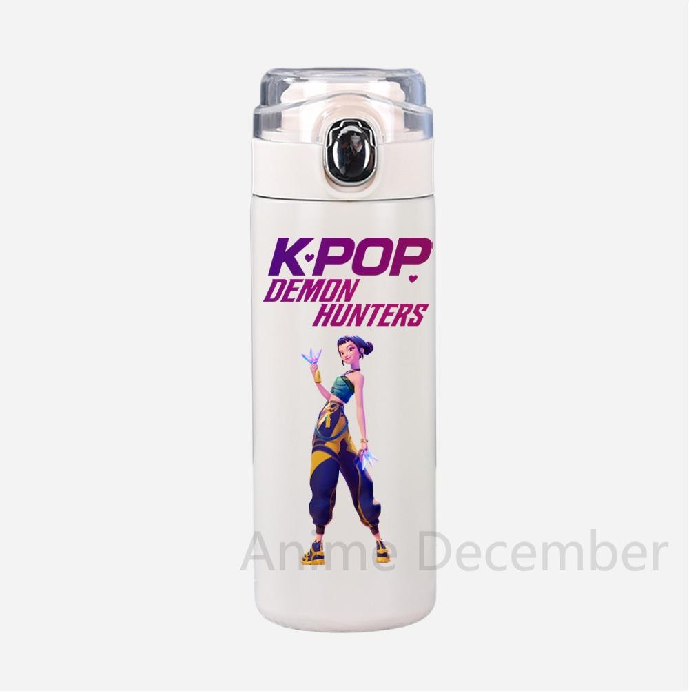 Anime K-Pop Lovci démonů Tištěná termoska Přenosná nerezová láhev na vodu 400 ml Nepropustný kempingový pohár na vodu Dárky