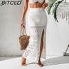 BITCED Sexy Beach Dress Set Summer Sleeveless Knitted Cropped Top Long Split Skirt