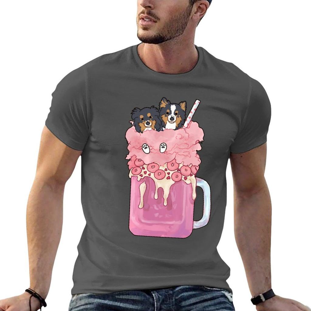 Shetland Sheepdogs In Cotton Candy Pastel Pink Milkshake Tshirt Cotton T Shirts Unisex 100 T Shirt Unisex Casual Tshirt