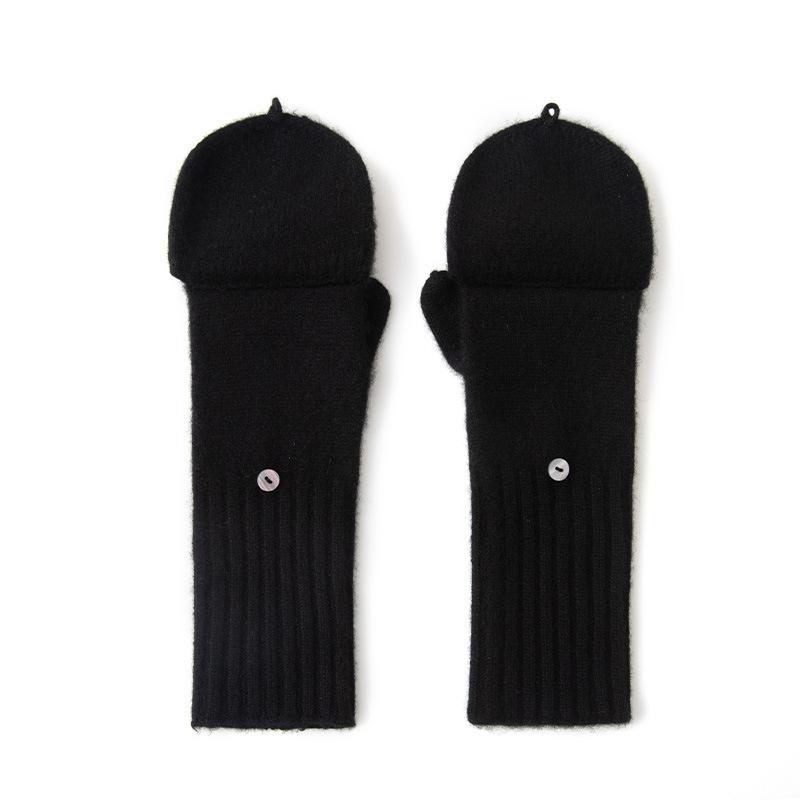 Cashmere Autumn and Winter New Solid Color Thickened Cycling Flip Cover Men's and Women's Cold Proof and Warm Knitted Split Finger Gloves