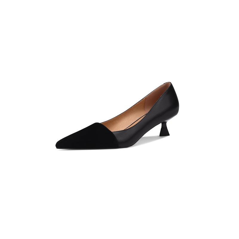 Women's Genuine Leather Patchwork Thin High Heel Pointed Toe Slip-on Pumps Elegant Ladies Daily Dress Heeled Shoes for Women
