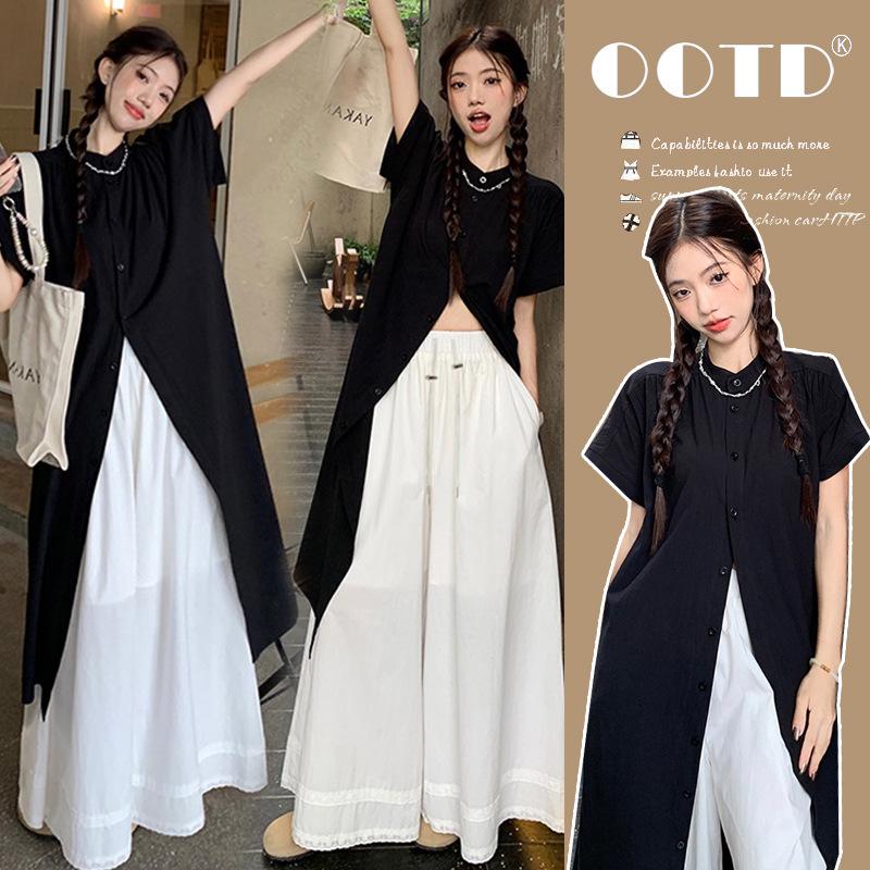 Korean Style Maternity Dress & Wide Leg Pants Set - Spring 2026 XL