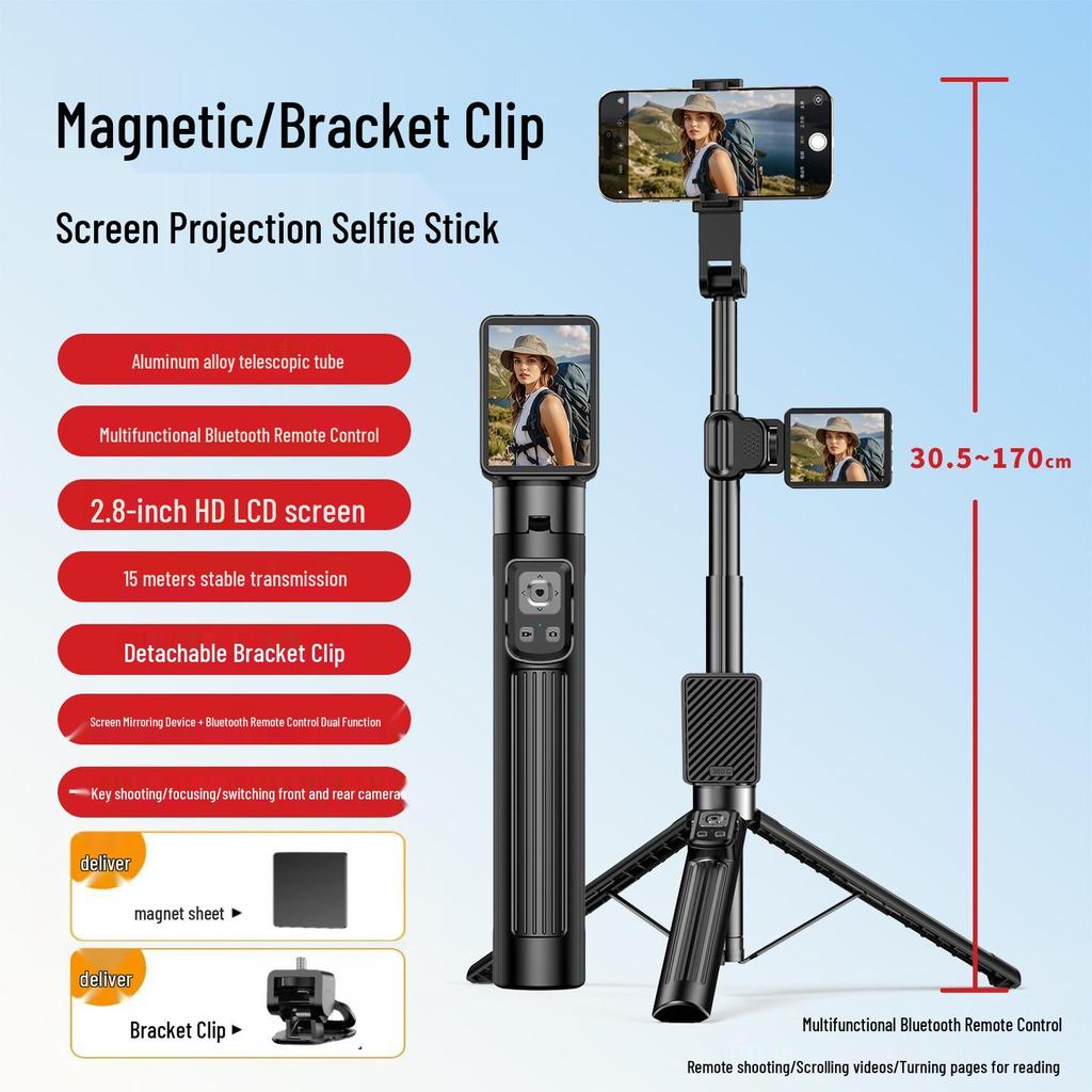 CL08 Mobile Screen Mirroring Selfie Stick: Floor-Standing, Anti-Shake Phone Holder for Outdoor Live Streaming