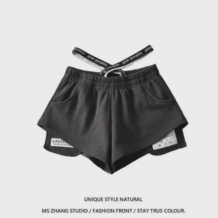 

Женские летние спортивные шорты с высокой талией — модные, облегающие, свободные, легкие, для бега или повседневной носки M темно-серого