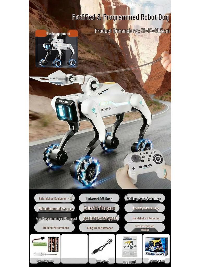 Smart AI Robot Dog with Voice Dialogue, Remote Control, Call Function, Item Pickup & Cannonball Shooter