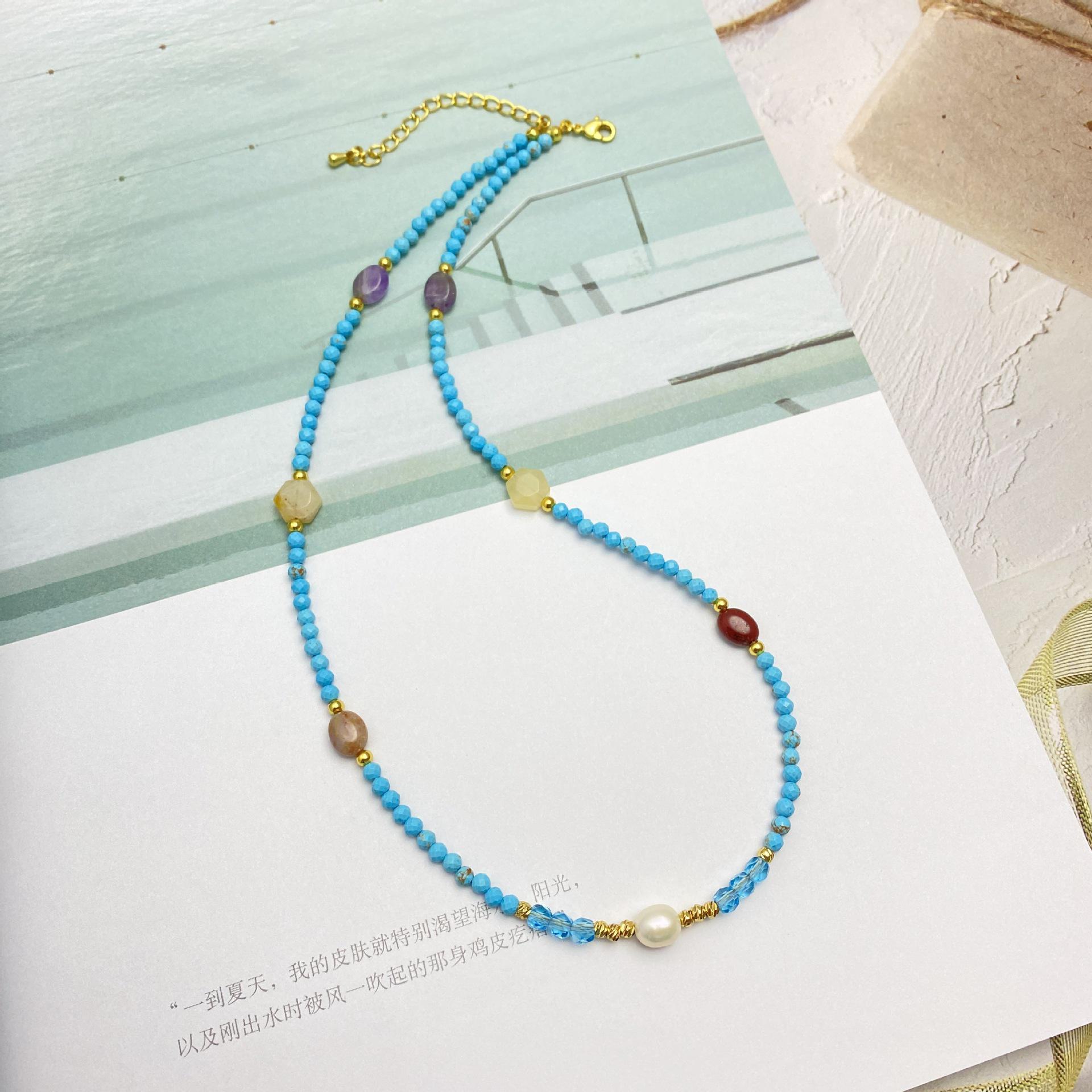 

Винтажное китайское ожерелье из голубого сосны с бусинами на ключицу - модные женские украшения Pine синий