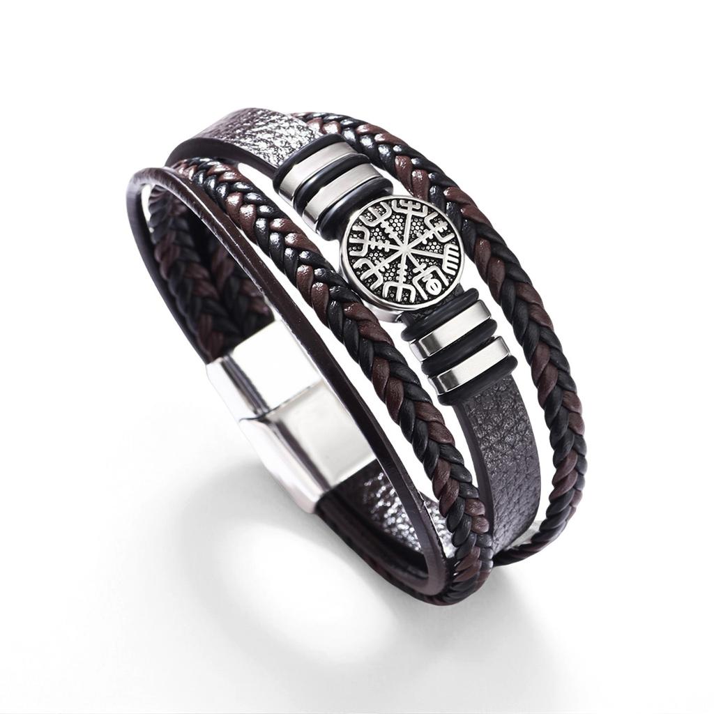 Braided Leather Rope Bracelet Fashion Punk Style Multi-layer Men's Bracelet Fashion Trend Compass Personality Bracelet