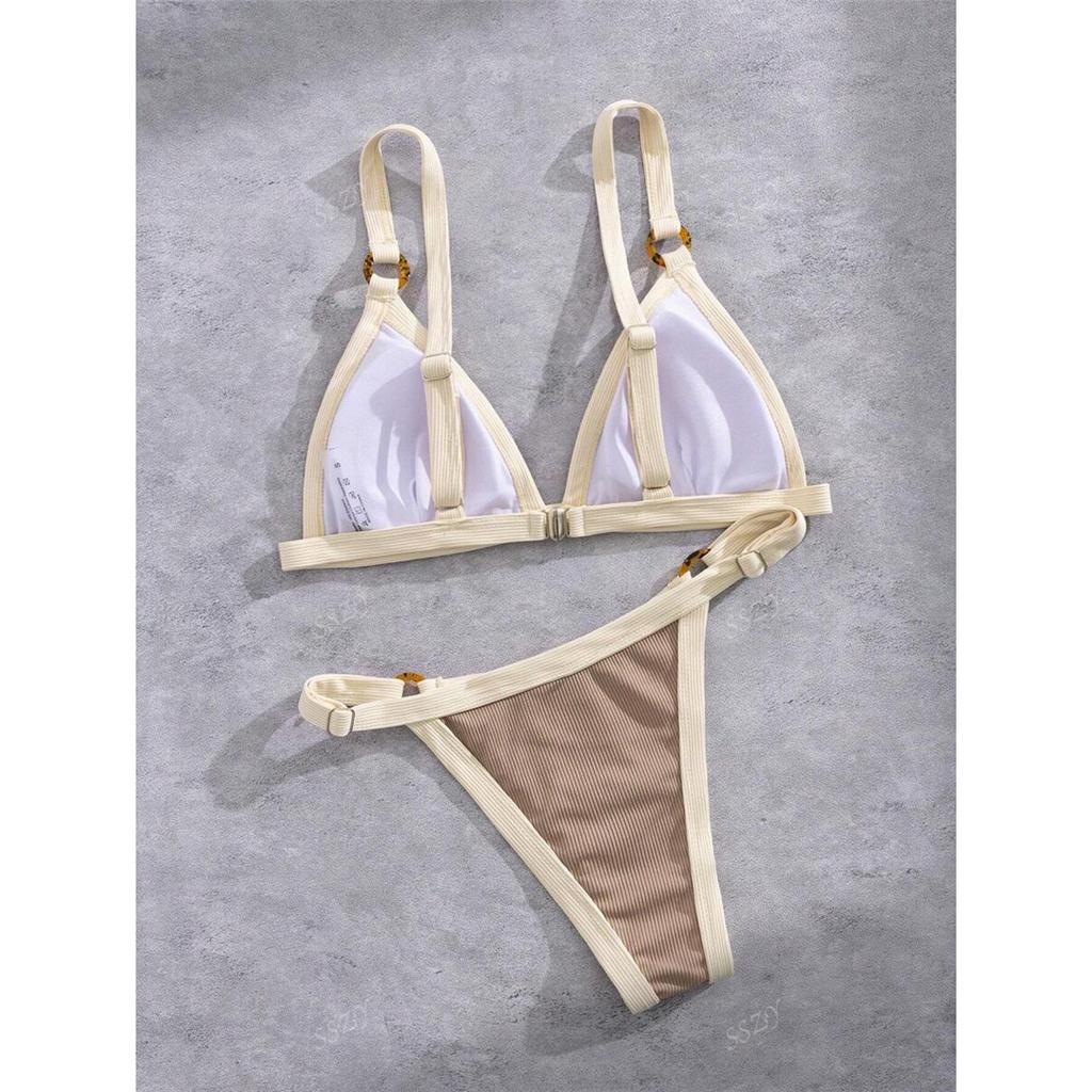 Splicing Ribbed Bikini Women Swimwear Female Swimsuit Two-Pieces Bikini Set High Cut Leg Padded Bather Bathing Suit Swim V7694