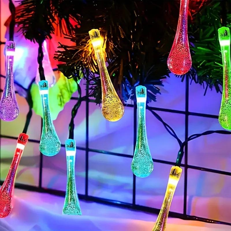 Solar LED Water Drop String Lights Outdoor Christmas Fairy Garden Decor Bubble Ball Lights For Lawn Courtyard