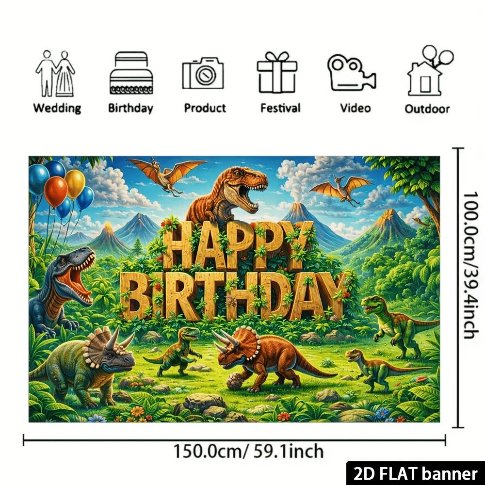 Fundal banner petrecere de ziua de naștere plat 2D - Tematică dinozauri, cu diverse elemente de dinozauri