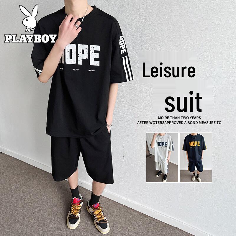 

PLAYBOY Men s Trendy Short Sleeve T-shirt & Shorts Set 3XL