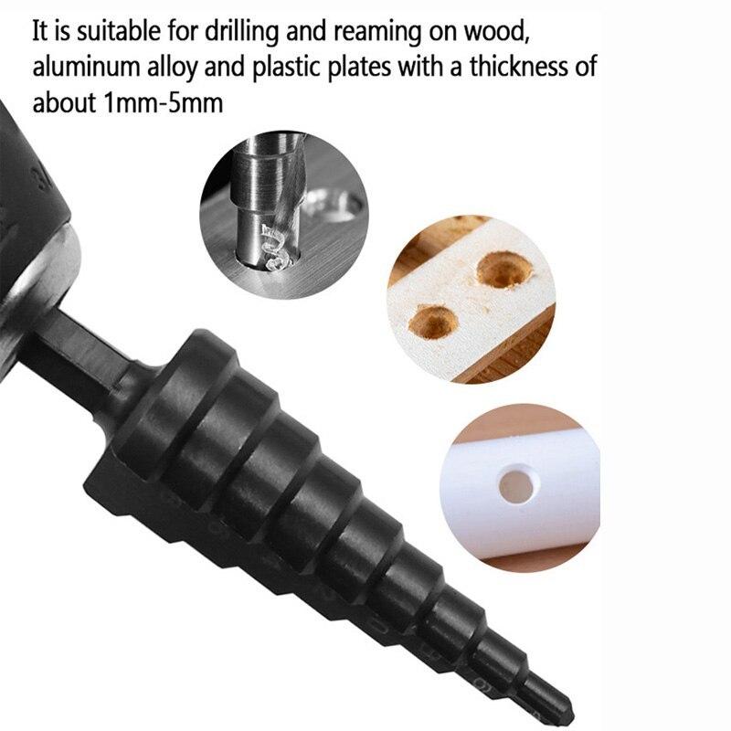 Hexagonal Handle Black Step Drill Bit Set 3-12/4-12/4-20/4-32mm for Expanding Holes and Tapered Drilling