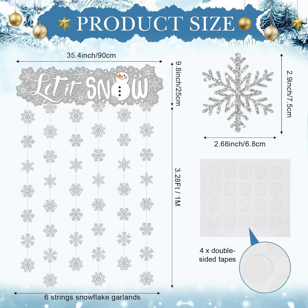 Blosssound Let It Snow Winter Door Decorations Snowflake Wonderland Doorway Curtain Let It Snow Sign with Snowflake Hanging Door Streamers Holiday