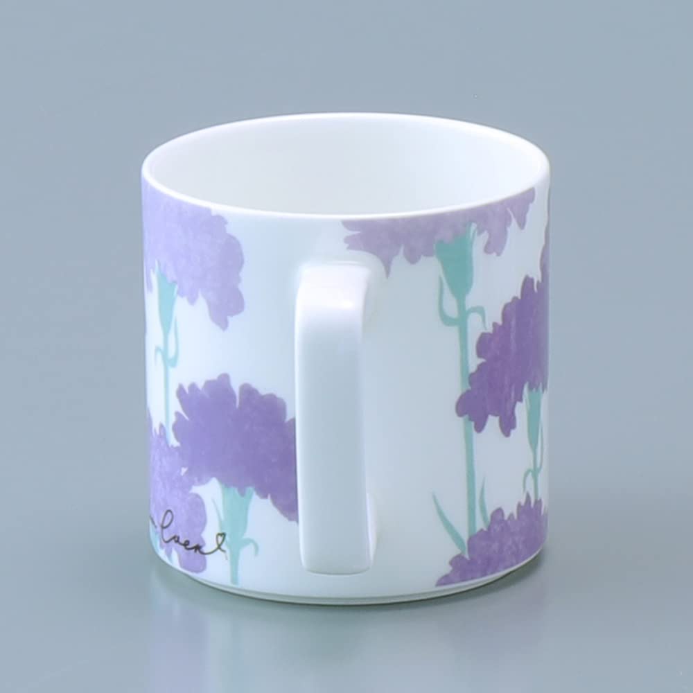 Tasse NARUMI Dozen Flowers avec Œillet Floral Mignon Cadeau Parfait pour Micro-ondes et Lave-vaisselle Produit Cadeau Couvercle, 290cc, Violet, Motif, Motif,