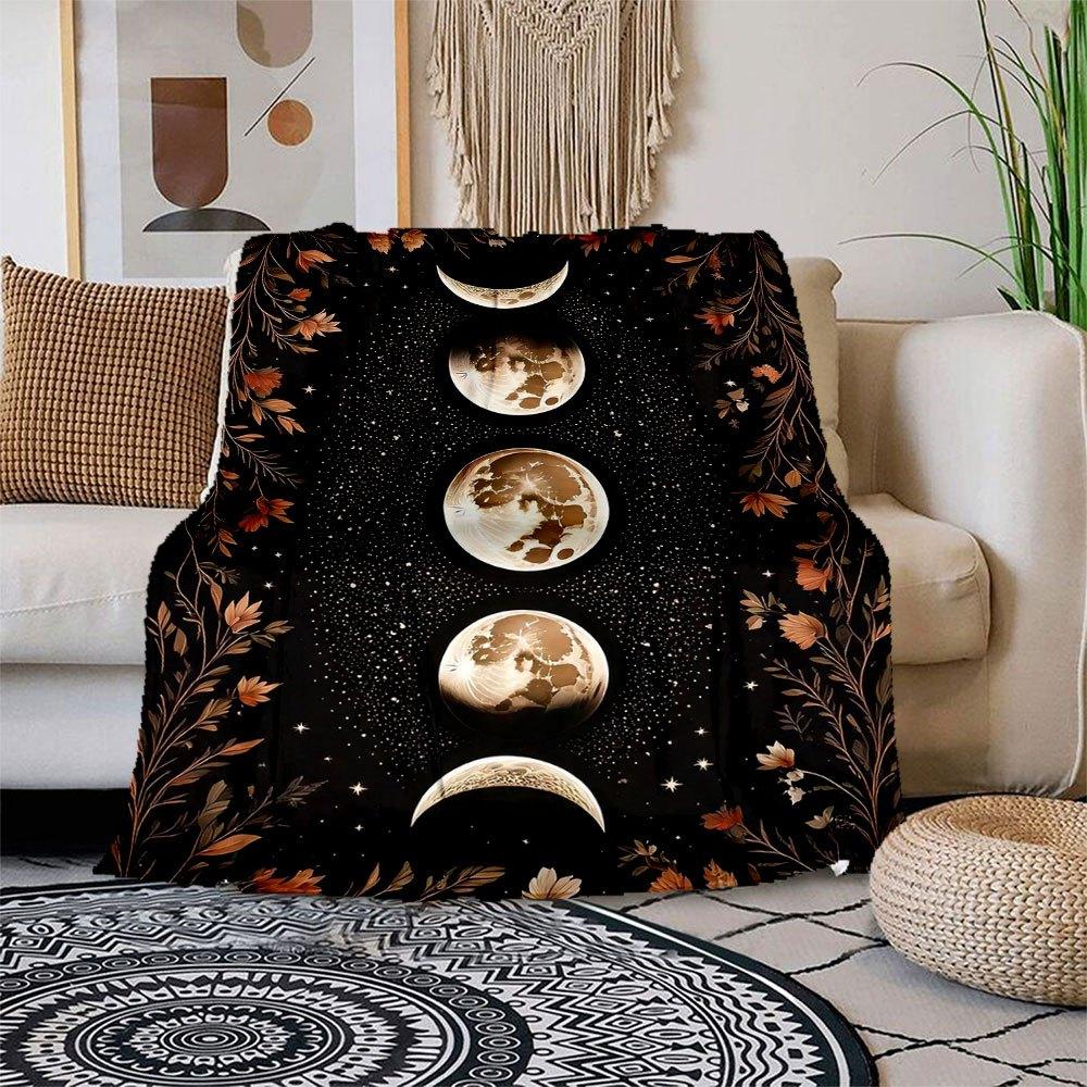 

Golden Moon Phases Wall Art: Celestial Decor for Your Space Blanket Flannel Throw Blanket for Sofa, Bed, Travel, Camping, Office, Couch, Ch 150x180cm