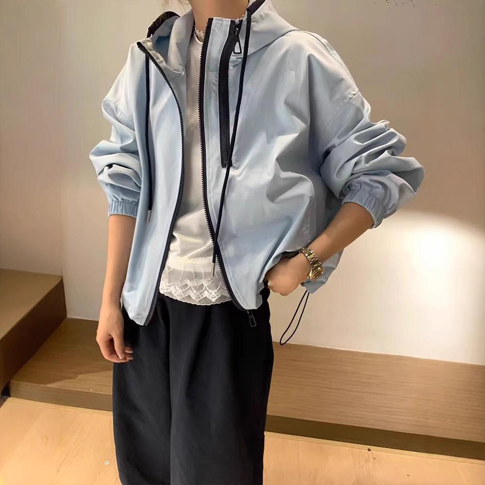 Korean Style Color Block Double Zipper Windbreaker: 2025 Spring/Autumn Versatile Casual Jacket